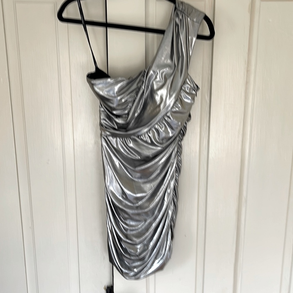 Silver one-shouldered dress